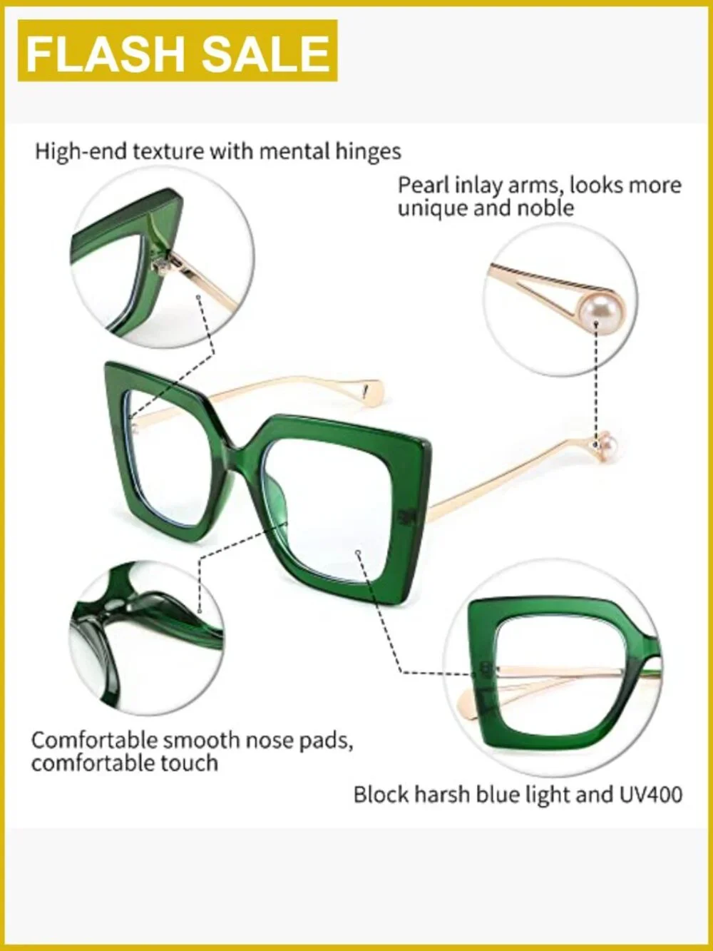 Oversized Square Blue Light Blocking Glasses Cat Eye Fashion Eyewear